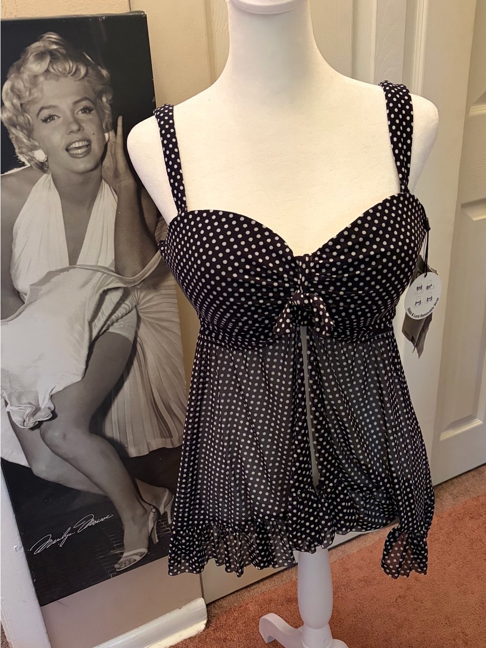 CoCo Reef Black Polka Dot Women’s Swim Tankini Top 38C